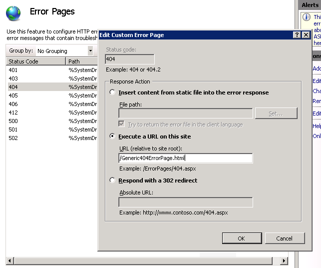 Configure Error Pages in IIS7