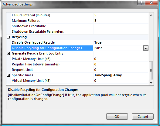 Application Pool - Disable Recycling configuration