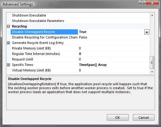 Application Pool - Overlapped Recycling configuration