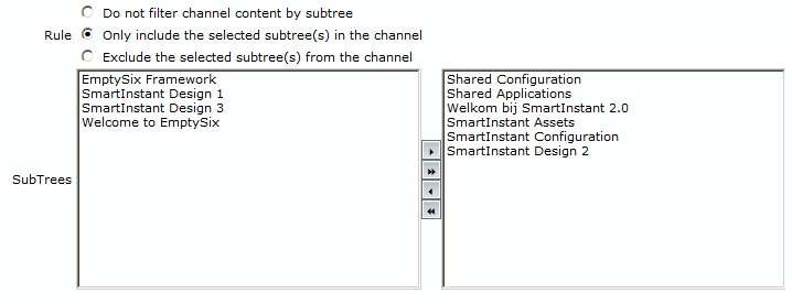 Subtree configuration for a SmartInstant channel